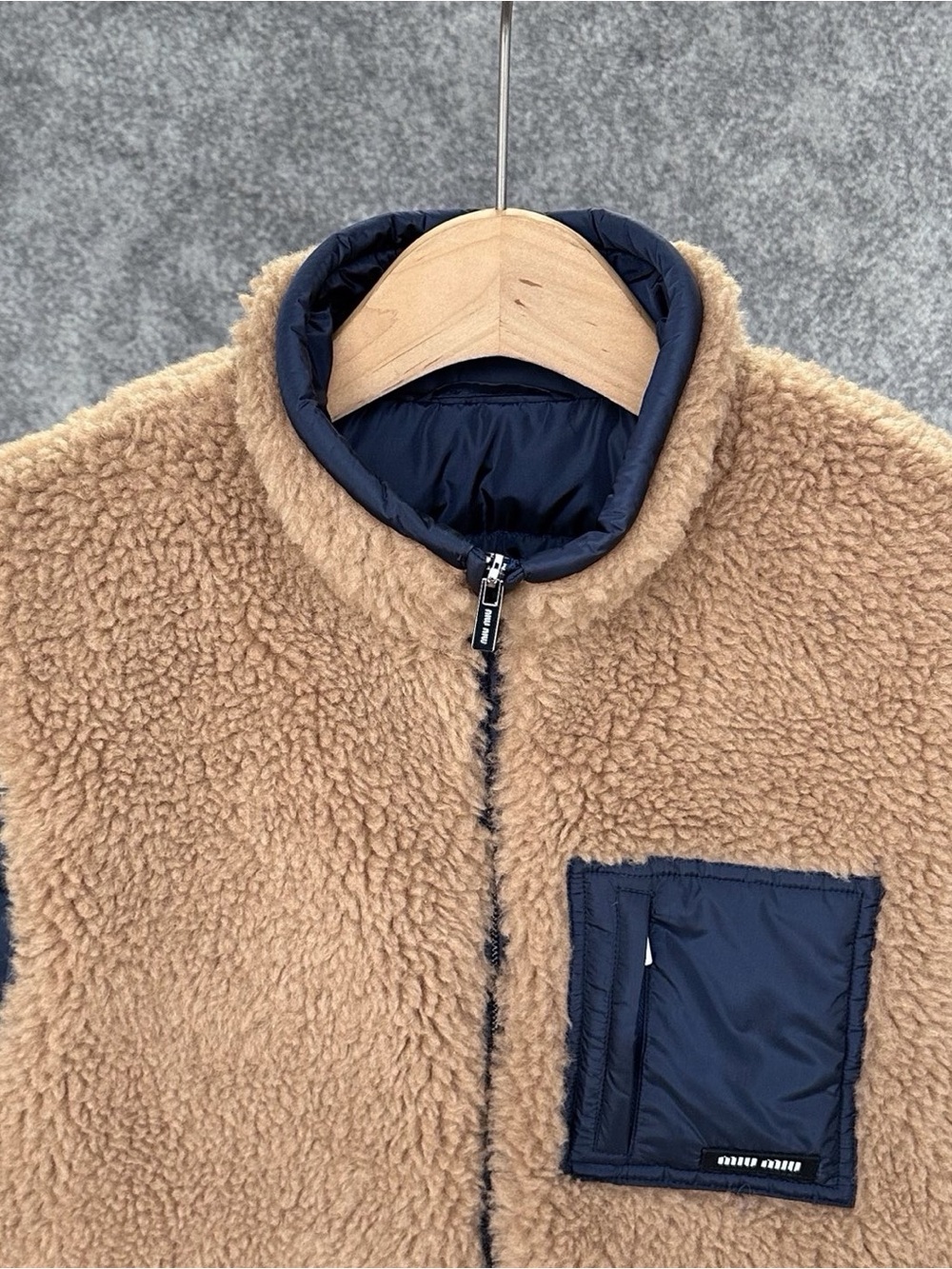 NWOT Miu Miu Teddy Down Vest in Camel, Size 40 - Picture 2 of 9